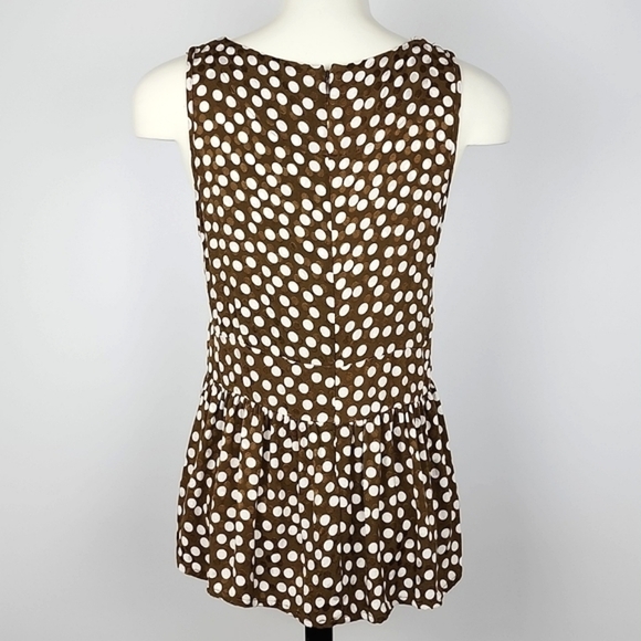 J. Crew Women's Jacquard Peplum Top Brown White Polka Dots Sleeveless Sz  10 - Picture 4 of 13